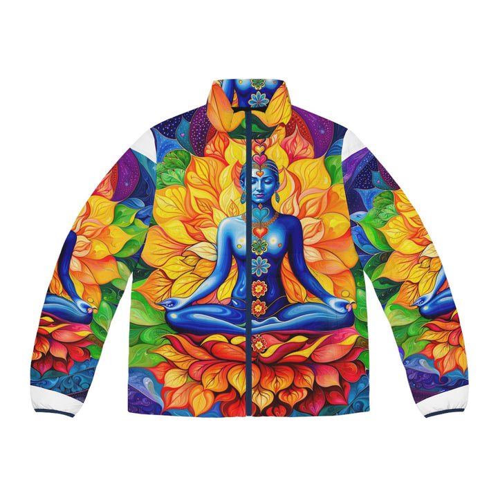 Cosmic Floral Meditation - Puffer Jacket - All Over Prints - g(0D·IO) - S - Dark blue zipper -