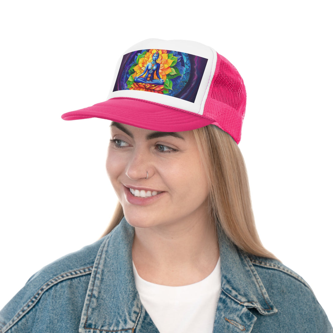 Cosmic Floral Meditation - Trucker Hat - Hats - g(0D·IO) - Pink - One size -