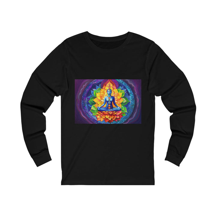 Cosmic Floral Meditation - Unisex Jersey Long Sleeve Tee - Long-sleeve - g(0D·IO) - S - Black -