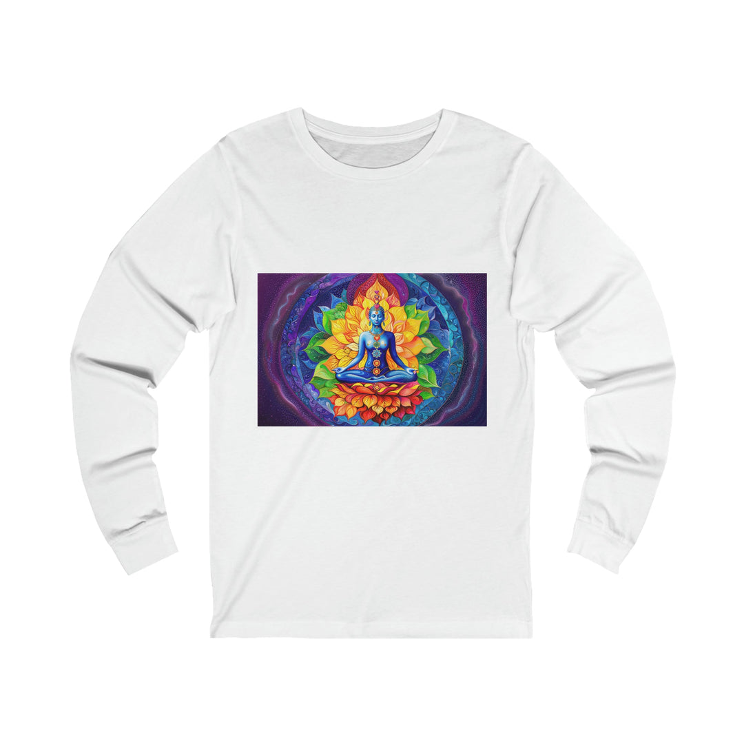 Cosmic Floral Meditation - Unisex Jersey Long Sleeve Tee - Long-sleeve - g(0D·IO) - S - White -