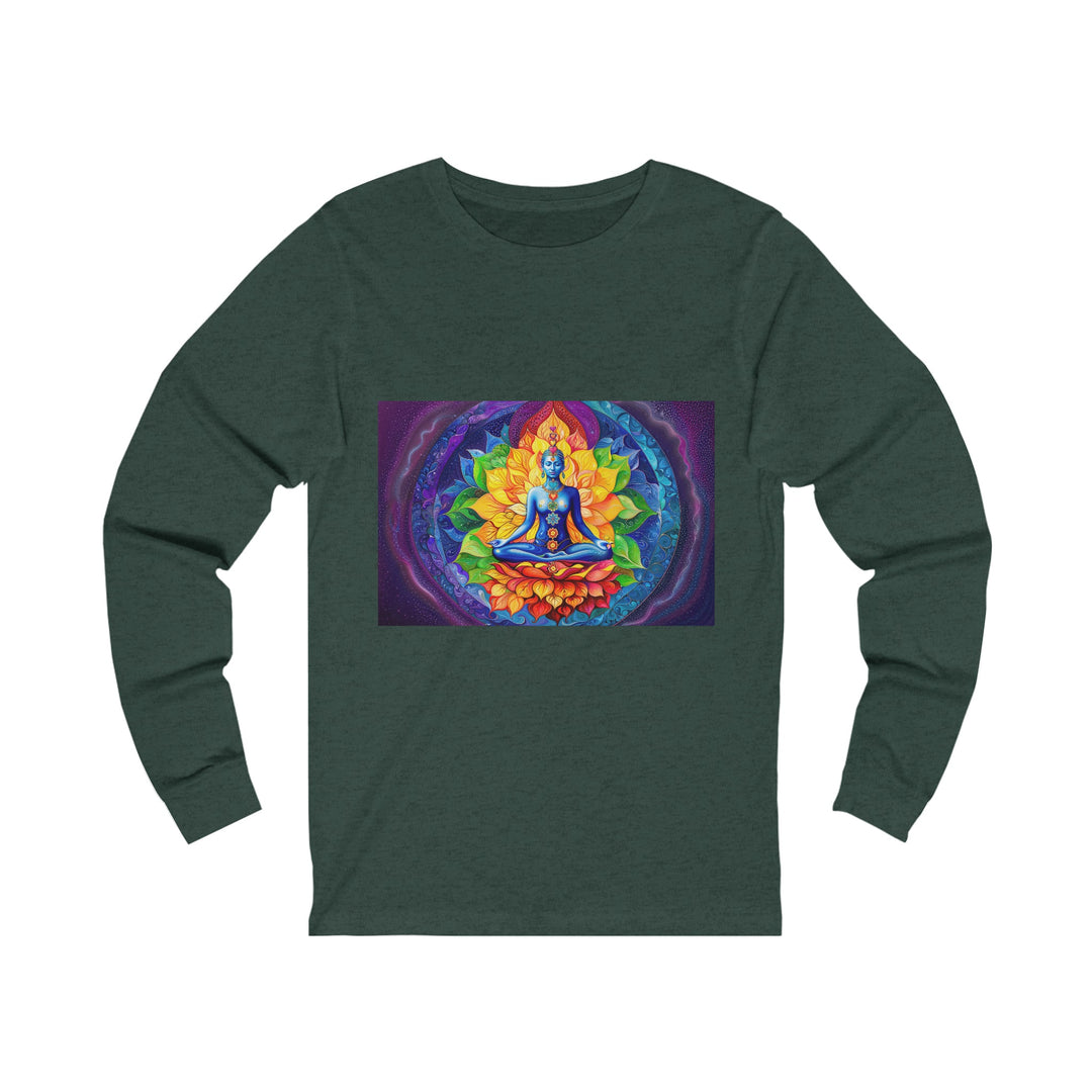 Cosmic Floral Meditation - Unisex Jersey Long Sleeve Tee - Long-sleeve - g(0D·IO) - M - Heather Forest -