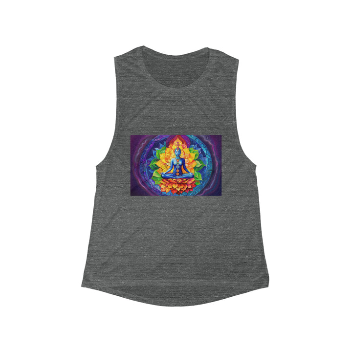 Cosmic Floral Meditation - Women's Flowy Scoop Muscle Tank - Tank Top - g(0D·IO) - S - Asphalt Slub -