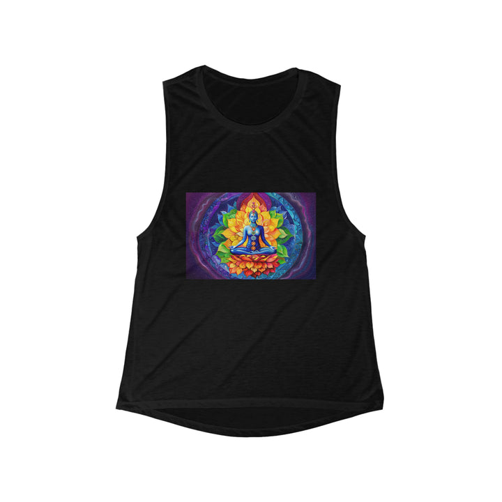 Cosmic Floral Meditation - Women's Flowy Scoop Muscle Tank - Tank Top - g(0D·IO) - S - Black -