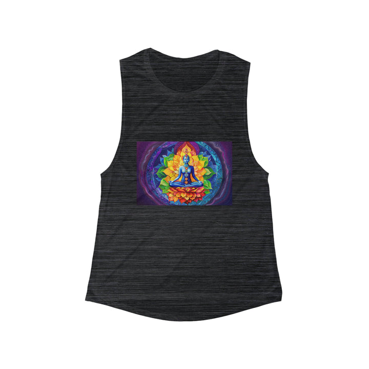 Cosmic Floral Meditation - Women's Flowy Scoop Muscle Tank - Tank Top - g(0D·IO) - S - Black Slub -