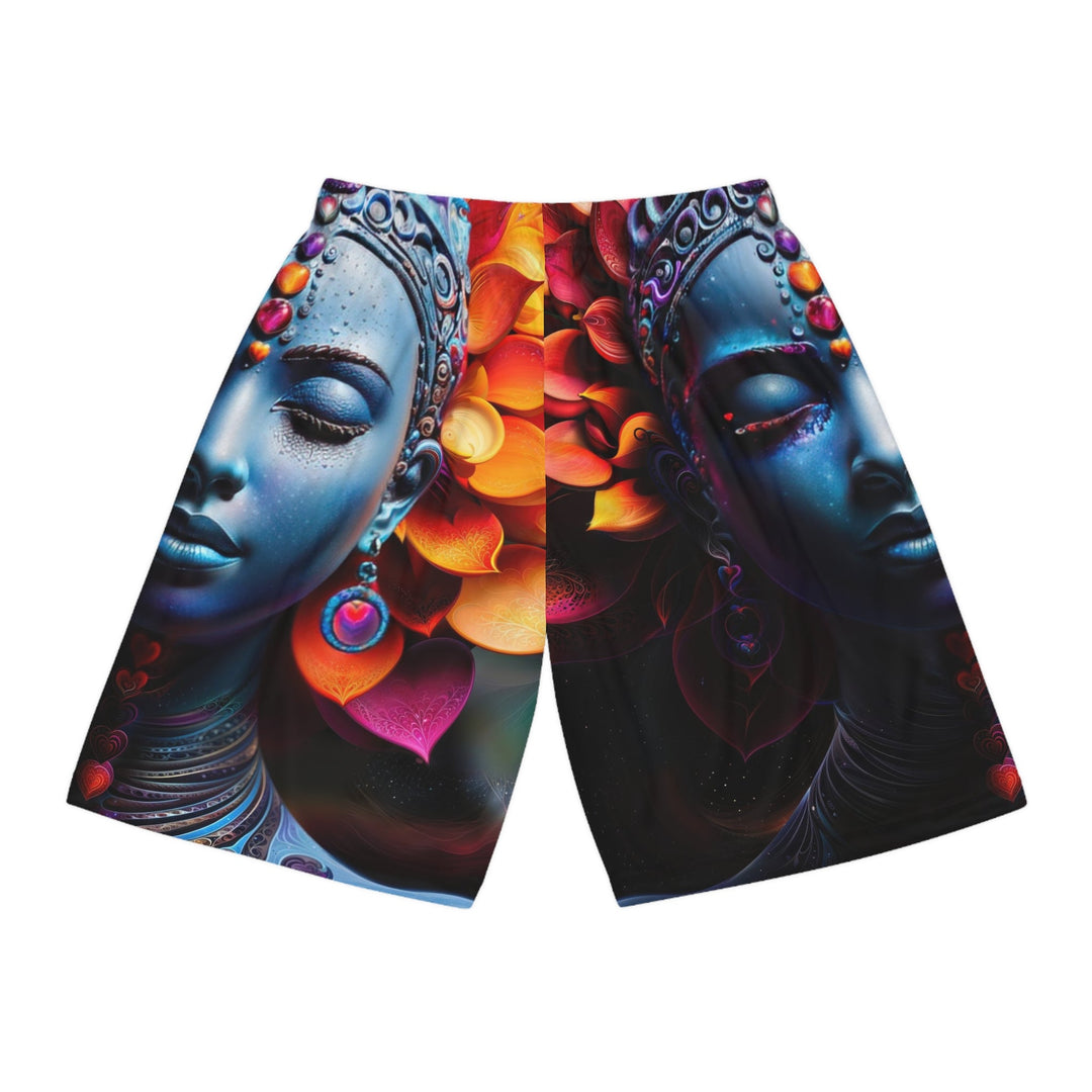 Cosmic Floral Serenity - AOP Basketball Shorts - All Over Prints - g(0D·IO) - Seam thread color automatically matched to design - XS -