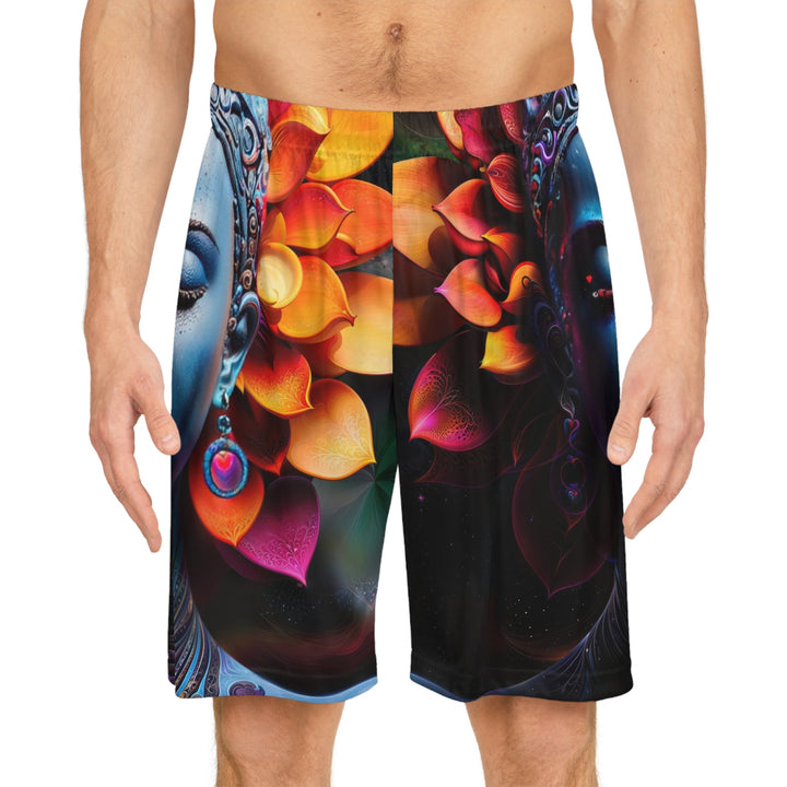 Cosmic Floral Serenity - AOP Basketball Shorts - All Over Prints - g(0D·IO) - Seam thread color automatically matched to design - XS -