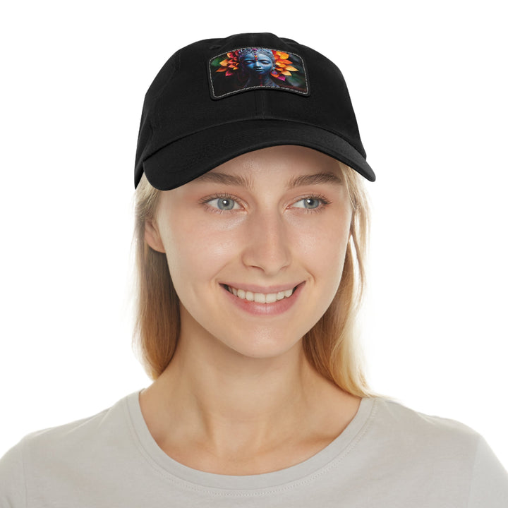 Cosmic Floral Serenity - Dad Hat - Hats - g(0D·IO) - White / Black patch - Rectangle - One size