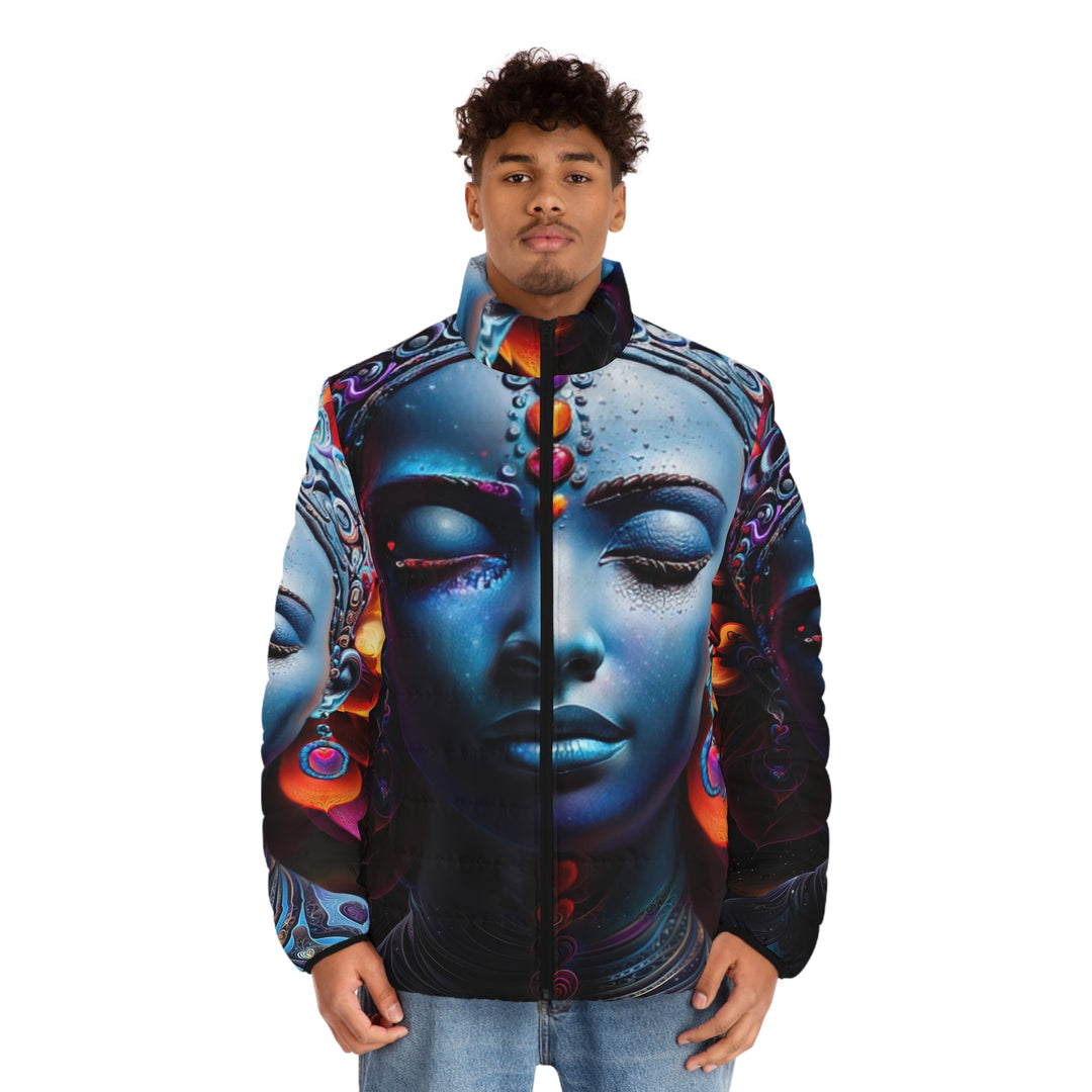 Cosmic Floral Serenity - Puffer Jacket - All Over Prints - g(0D·IO) - S - Black zipper -