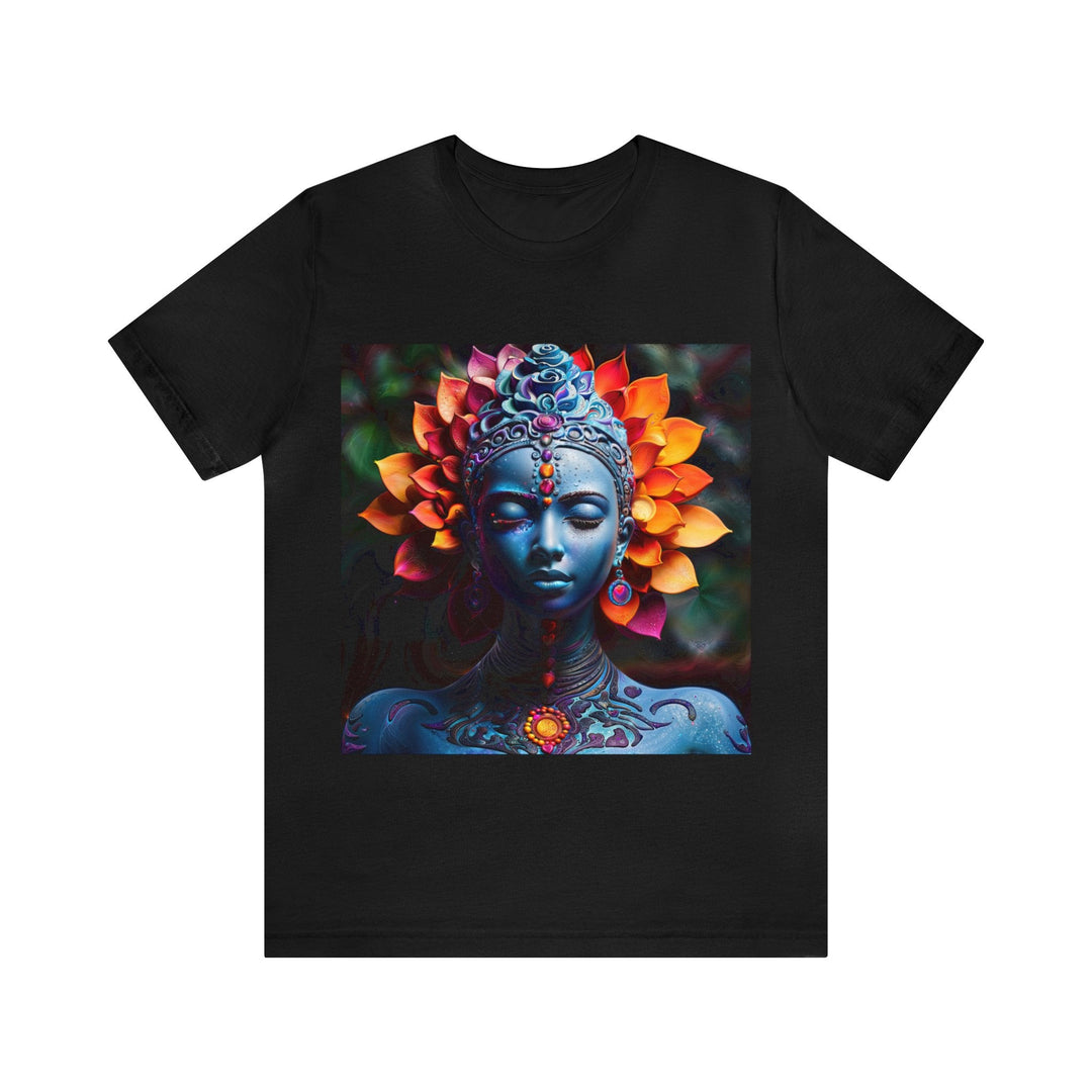 Cosmic Floral Serenity - Unisex Jersey Short Sleeve Tee - T-Shirt - g(0D·IO) - Black - S -