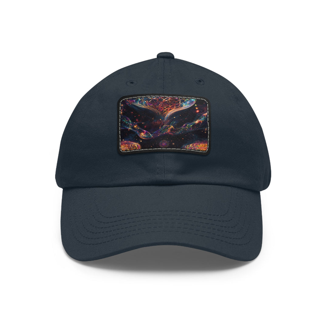 Cosmic Floral Whirls - Dad Hat - Hats - g(0D·IO) - Navy / Black patch - Rectangle - One size