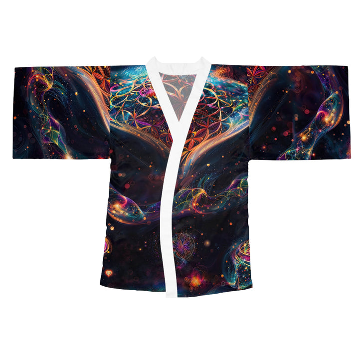 Cosmic Floral Whirls - Long Sleeve Kimono Robe - All Over Prints - g(0D·IO) - XS - White -