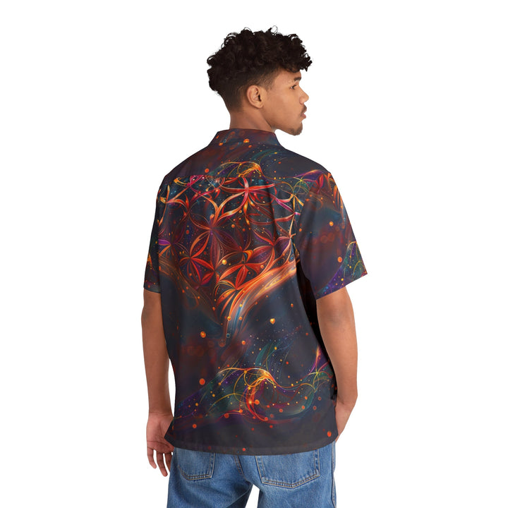 Cosmic Floral Whirls - Men's Hawaiian Shirt - All Over Prints - g(0D·IO) - S - Black -