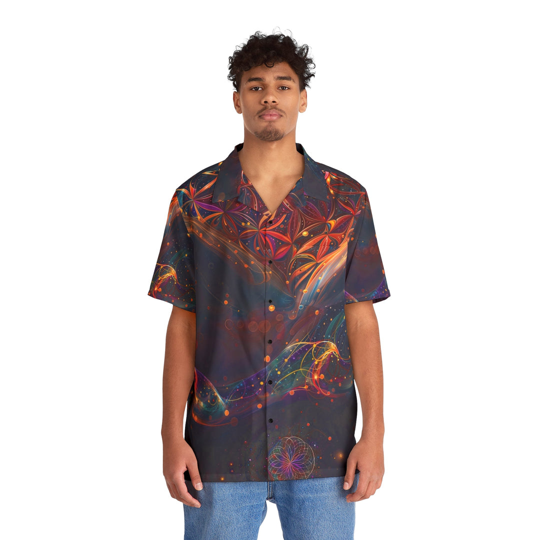 Cosmic Floral Whirls - Men's Hawaiian Shirt - All Over Prints - g(0D·IO) - S - Black -