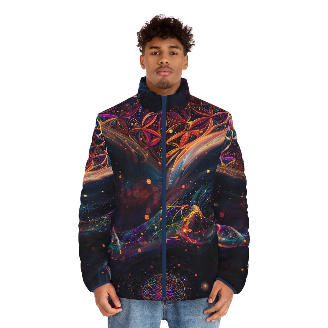 Cosmic Floral Whirls - Puffer Jacket - All Over Prints - g(0D·IO) - S - Black zipper -