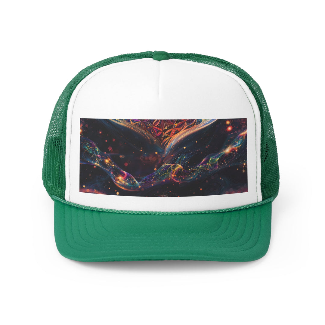 Cosmic Floral Whirls - Trucker Hat - Hats - g(0D·IO) - Green - One size -