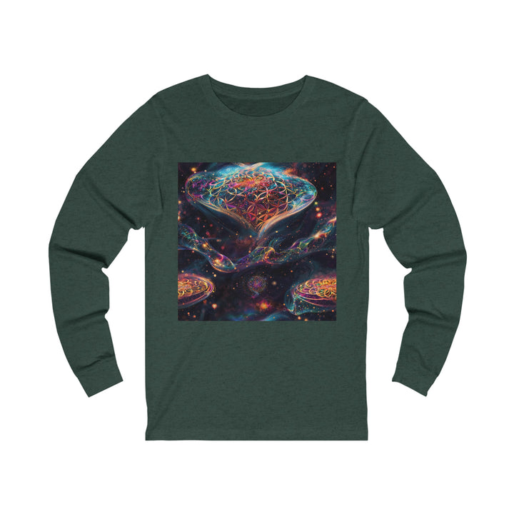 Cosmic Floral Whirls - Unisex Jersey Long Sleeve Tee - Long-sleeve - g(0D·IO) - S - Heather Forest -