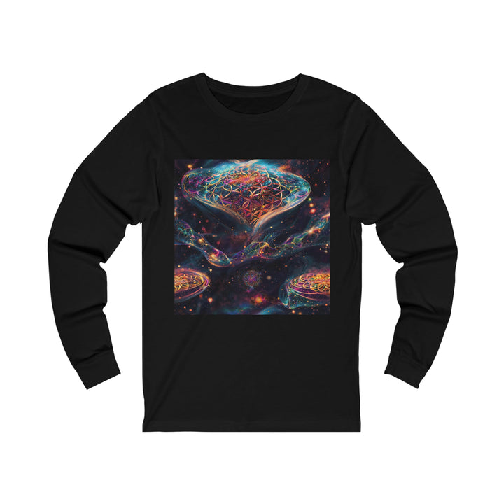 Cosmic Floral Whirls - Unisex Jersey Long Sleeve Tee - Long-sleeve - g(0D·IO) - S - Black -