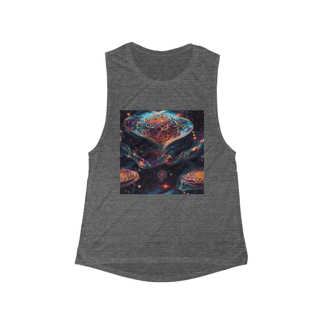 Cosmic Floral Whirls - Women's Flowy Scoop Muscle Tank - Tank Top - g(0D·IO) - S - Asphalt Slub -