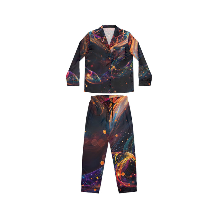 Cosmic Floral Whirls - Women's Satin Pajamas - All Over Prints - g(0D·IO) - XS/S - Black -