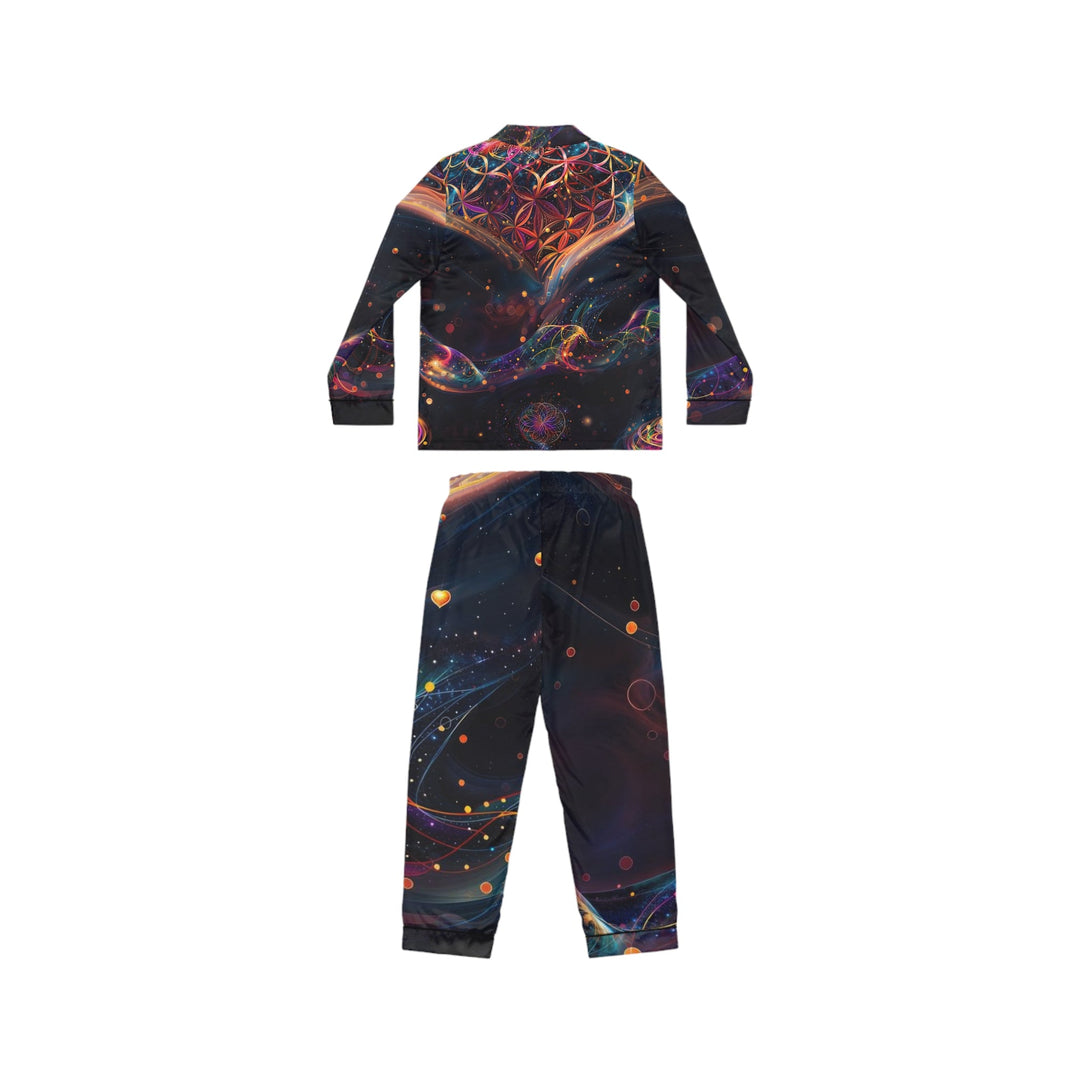 Cosmic Floral Whirls - Women's Satin Pajamas - All Over Prints - g(0D·IO) - XS/S - Black -