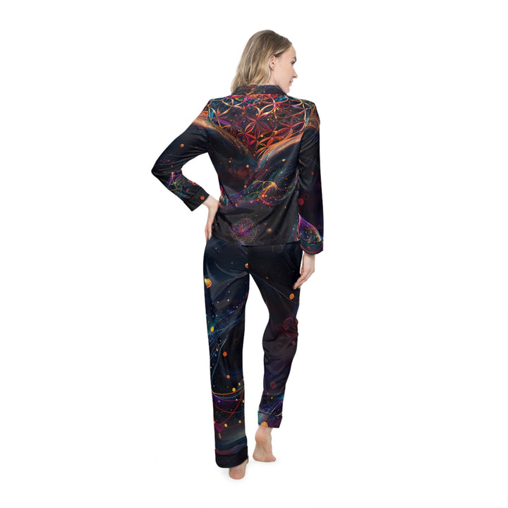 Cosmic Floral Whirls - Women's Satin Pajamas - All Over Prints - g(0D·IO) - XS/S - Black -