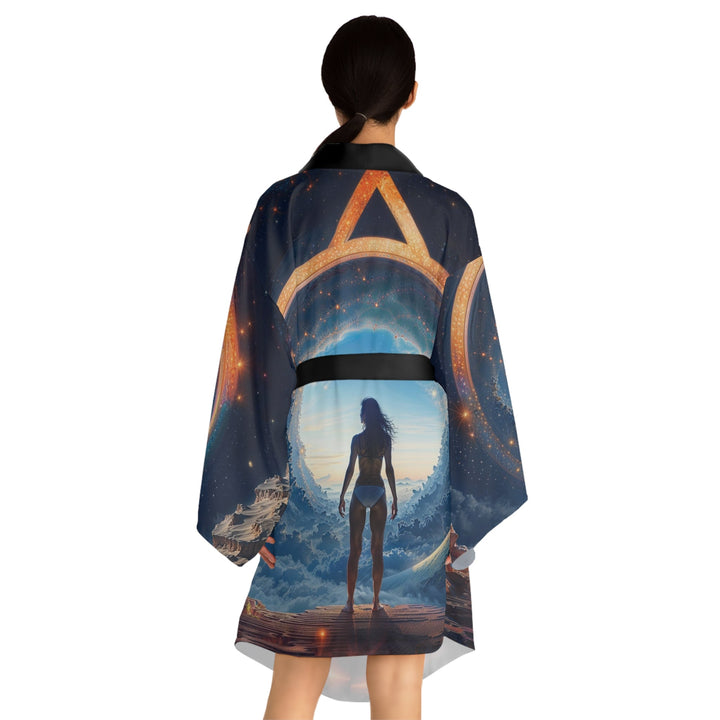 Cosmic Gateway Odyssey - Long Sleeve Kimono Robe - All Over Prints - g(0D·IO) - XS - Black -