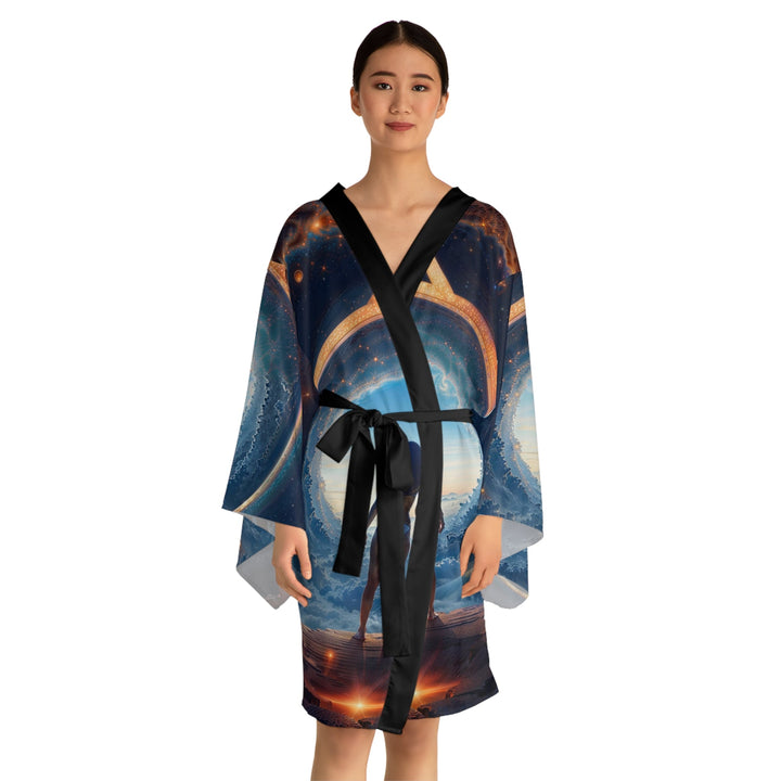 Cosmic Gateway Odyssey - Long Sleeve Kimono Robe - All Over Prints - g(0D·IO) - XS - Black -