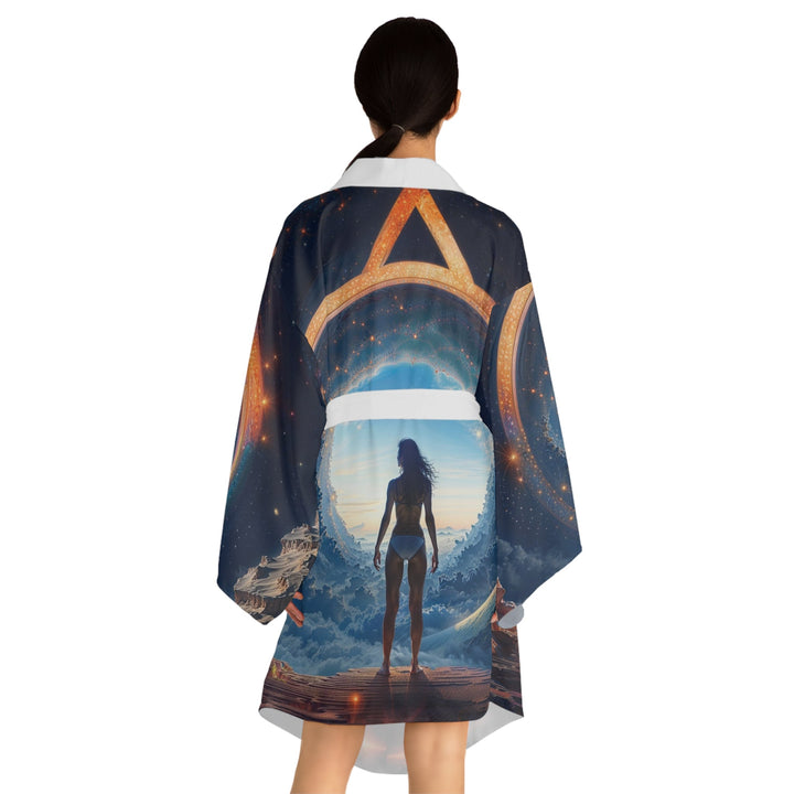 Cosmic Gateway Odyssey - Long Sleeve Kimono Robe - All Over Prints - g(0D·IO) - XS - Black -