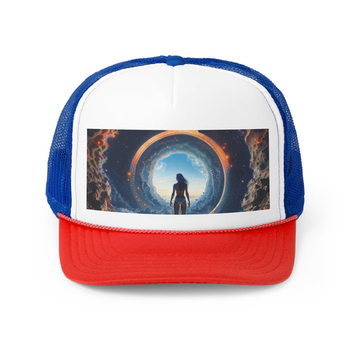 Cosmic Gateway Odyssey - Trucker Hat - Hats - g(0D·IO) - Blue/Red - One size -