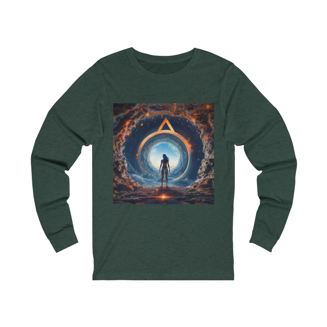 Cosmic Gateway Odyssey - Unisex Jersey Long Sleeve Tee - Long-sleeve - g(0D·IO) - S - Heather Forest -