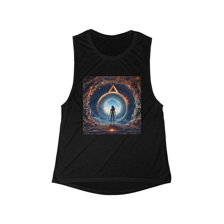 Cosmic Gateway Odyssey - Women's Flowy Scoop Muscle Tank - Tank Top - g(0D·IO) - S - Black -