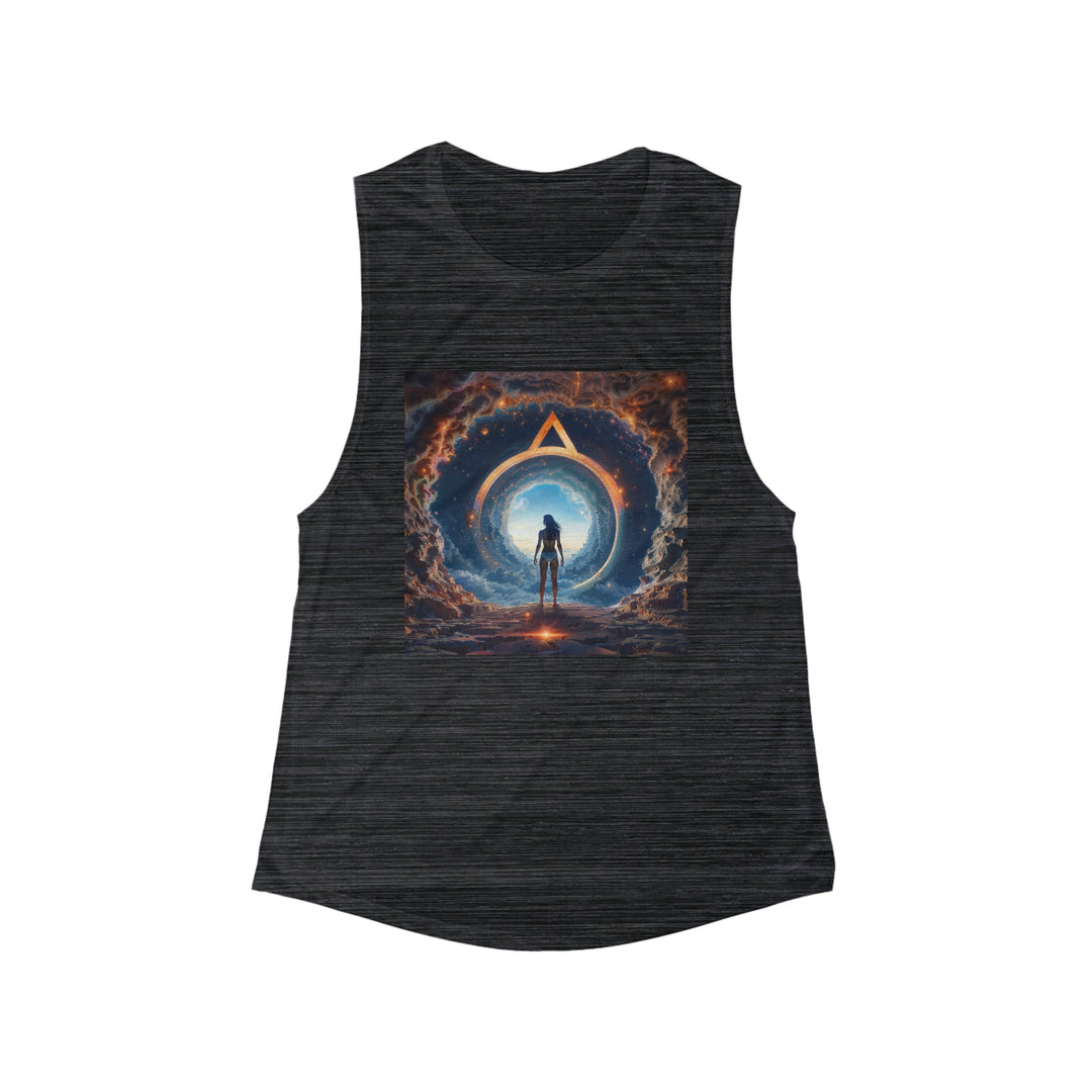 Cosmic Gateway Odyssey - Women's Flowy Scoop Muscle Tank - Tank Top - g(0D·IO) - S - Black Slub -