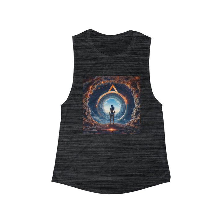 Cosmic Gateway Odyssey - Women's Flowy Scoop Muscle Tank - Tank Top - g(0D·IO) - S - Black Slub -