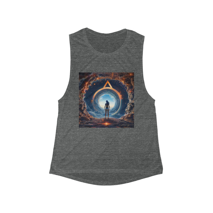 Cosmic Gateway Odyssey - Women's Flowy Scoop Muscle Tank - Tank Top - g(0D·IO) - S - Asphalt Slub -