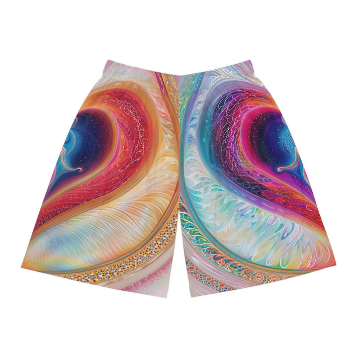 Cosmic Heart Embrace - AOP Basketball Shorts - All Over Prints - g(0D·IO) - Seam thread color automatically matched to design - XS -