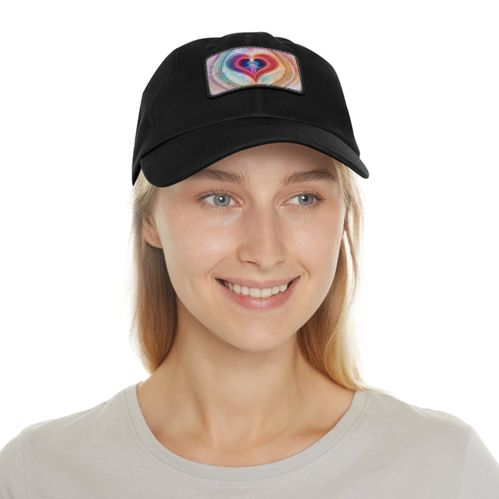 Cosmic Heart Embrace - Dad Hat - Hats - g(0D·IO) - White / Black patch - Rectangle - One size