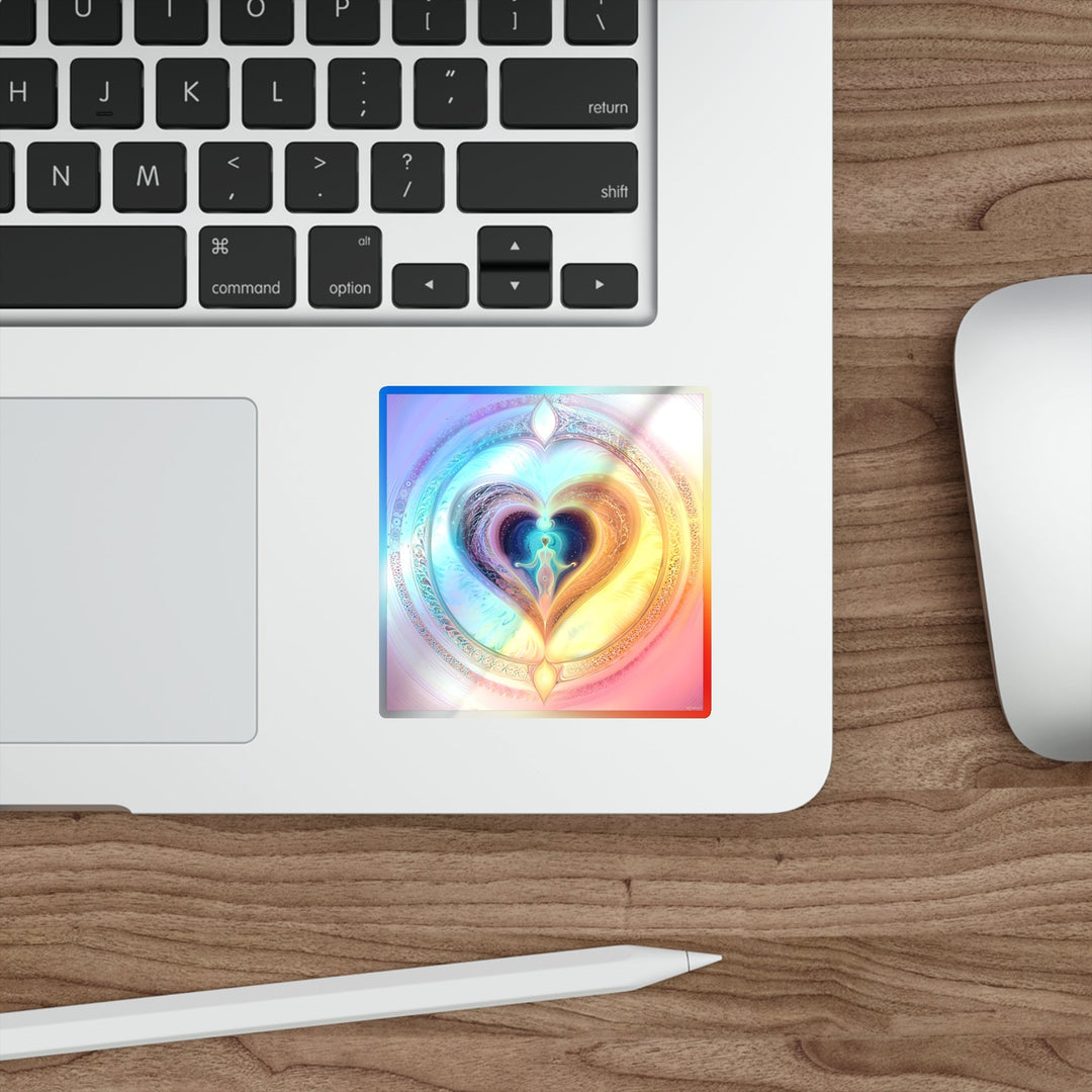 Cosmic Heart Embrace - Holographic Die-Cut Sticker - Paper products - g(0D·IO) - 5" × 5" - Die-Cut - Holographic