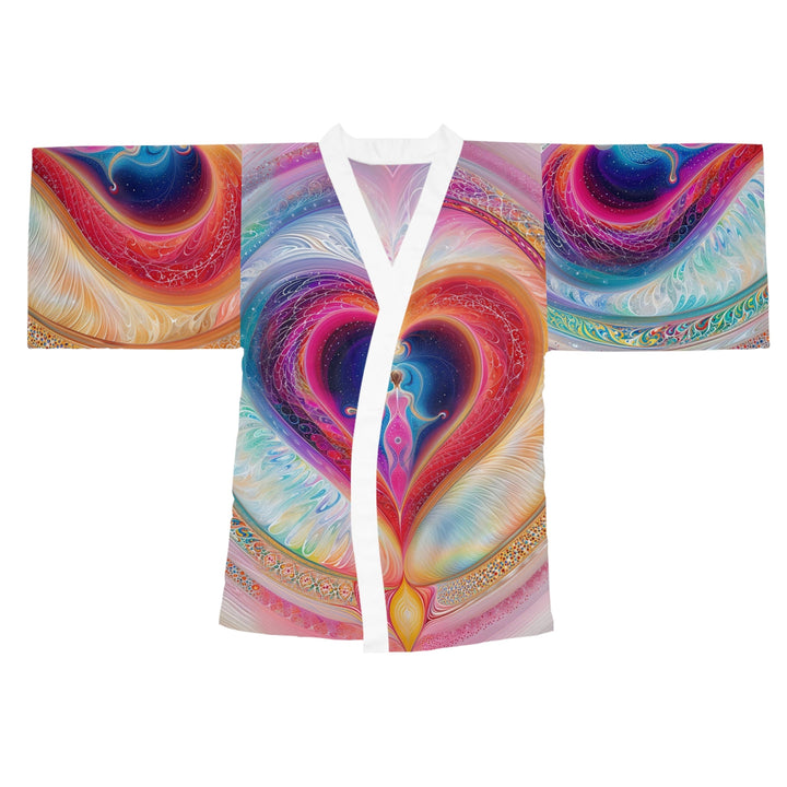 Cosmic Heart Embrace - Long Sleeve Kimono Robe - All Over Prints - g(0D·IO) - XS - White -