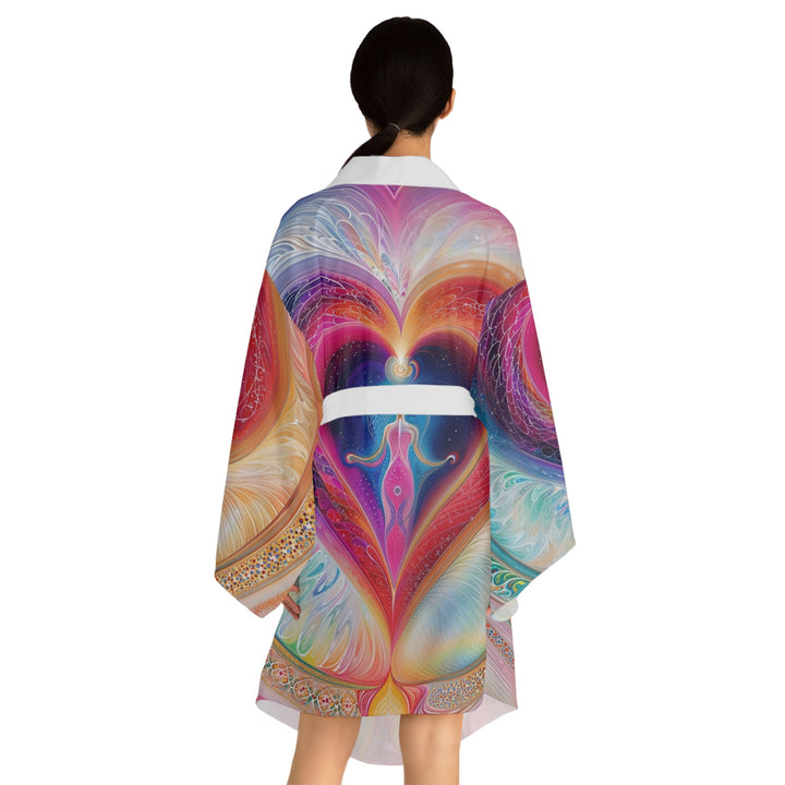 Cosmic Heart Embrace - Long Sleeve Kimono Robe - All Over Prints - g(0D·IO) - XS - Black -