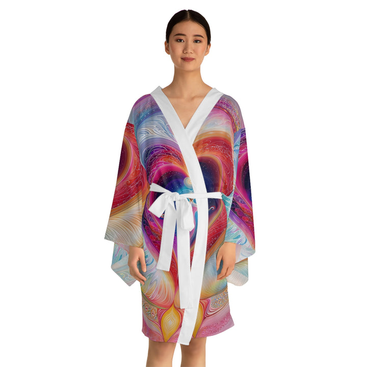 Cosmic Heart Embrace - Long Sleeve Kimono Robe - All Over Prints - g(0D·IO) - XS - Black -