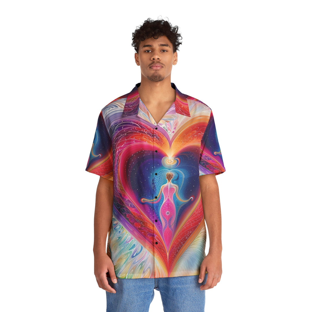 Cosmic Heart Embrace - Men's Hawaiian Shirt - All Over Prints - g(0D·IO) - S - Black -