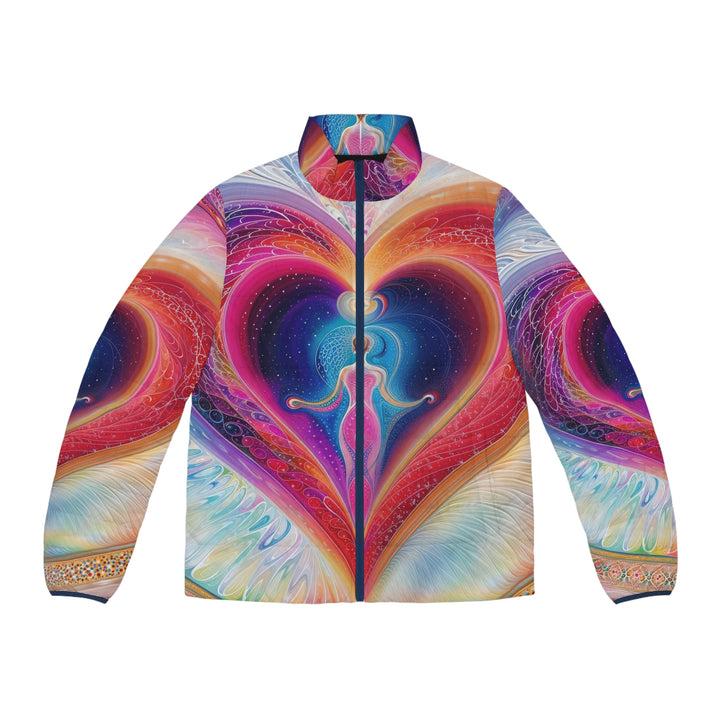 Cosmic Heart Embrace - Puffer Jacket - All Over Prints - g(0D·IO) - S - Dark blue zipper -