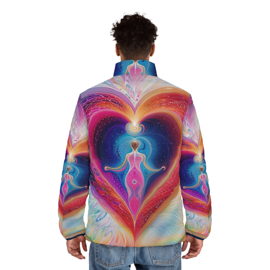 Cosmic Heart Embrace - Puffer Jacket - All Over Prints - g(0D·IO) - S - Black zipper -