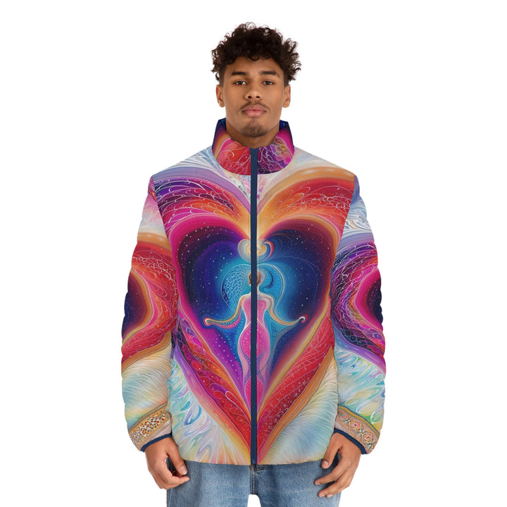 Cosmic Heart Embrace - Puffer Jacket - All Over Prints - g(0D·IO) - S - Black zipper -