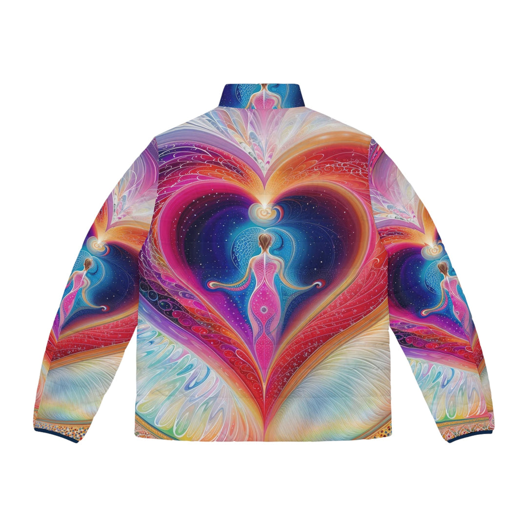 Cosmic Heart Embrace - Puffer Jacket - All Over Prints - g(0D·IO) - S - Black zipper -