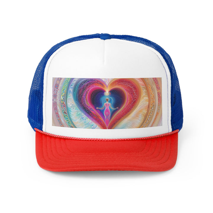 Cosmic Heart Embrace - Trucker Hat - Hats - g(0D·IO) - Blue/Red - One size -