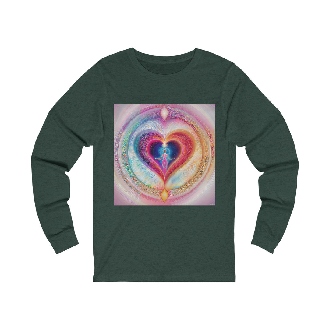 Cosmic Heart Embrace - Unisex Jersey Long Sleeve Tee - Long-sleeve - g(0D·IO) - S - Heather Forest -