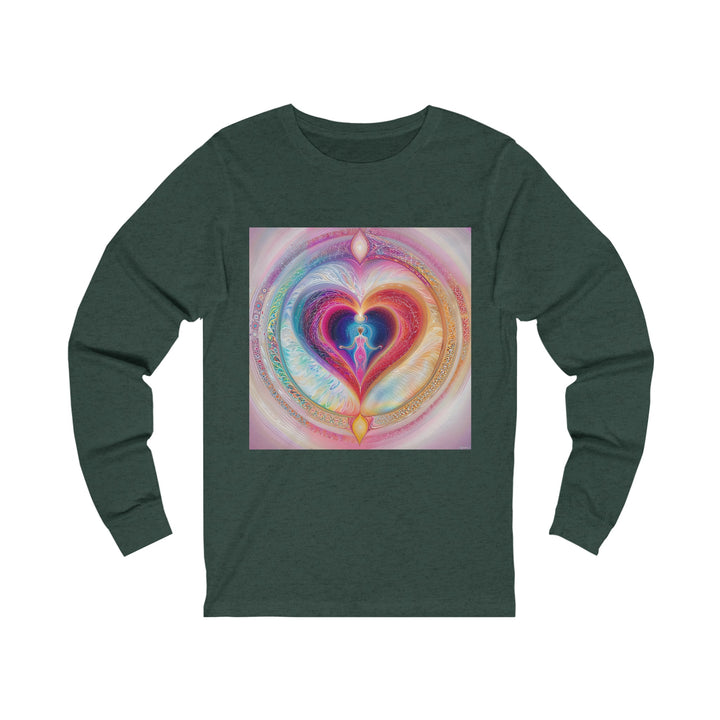 Cosmic Heart Embrace - Unisex Jersey Long Sleeve Tee - Long-sleeve - g(0D·IO) - S - Heather Forest -