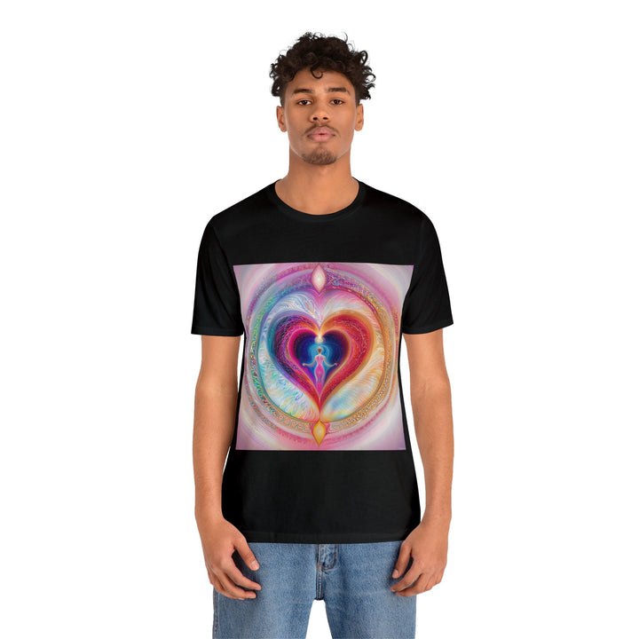 Cosmic Heart Embrace - Unisex Jersey Short Sleeve Tee - T-Shirt - g(0D·IO) - Black - S -