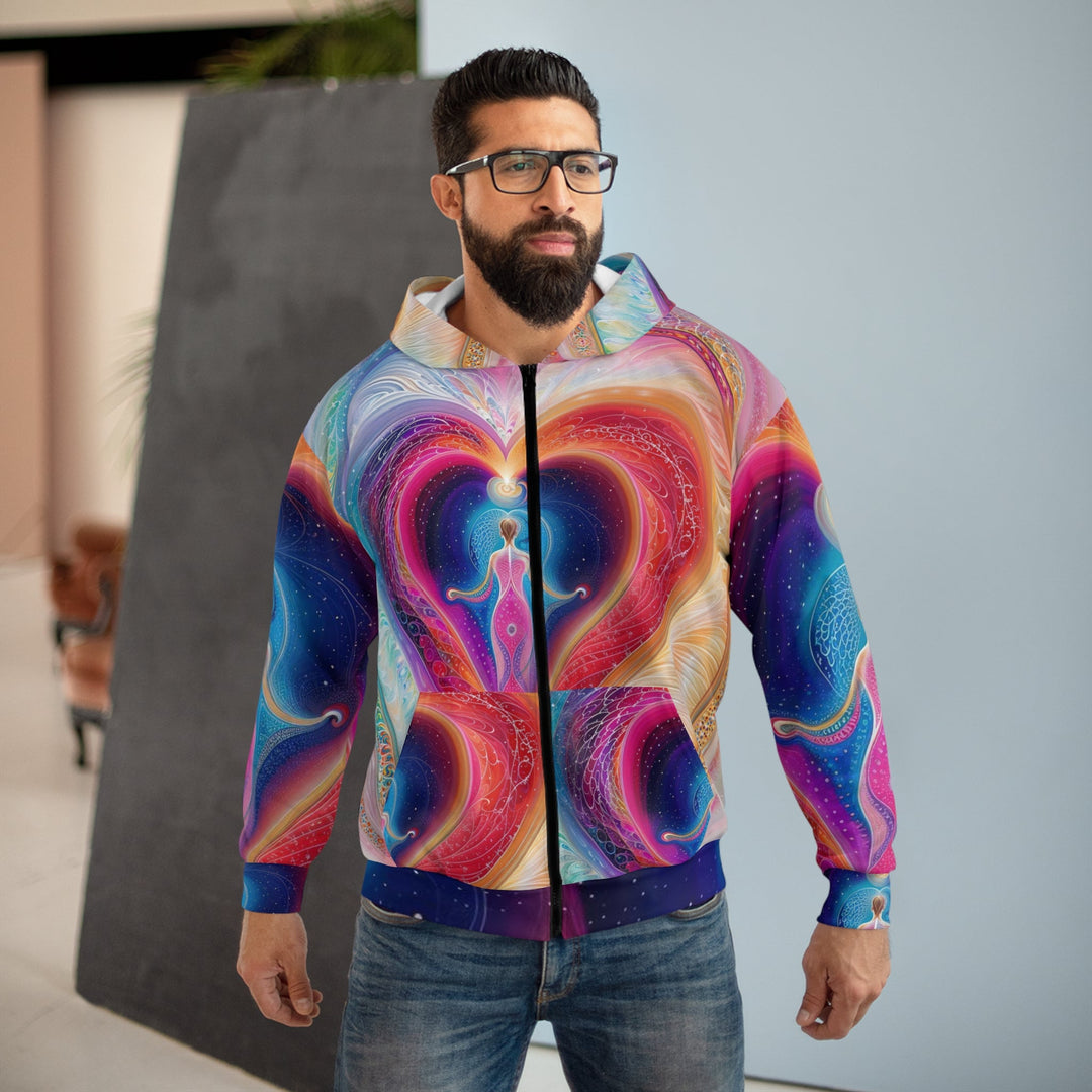 Cosmic Heart Embrace - Unisex Zip Hoodie - All Over Prints - g(0D·IO) - XS - -